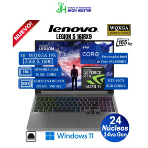 Laptop Lenovo Legion 5 16IRX9 16” WQXGA, Core i9-14900HX, Ram 16GB, SSD 512GB, Rtx 4070 8GB, Win 11