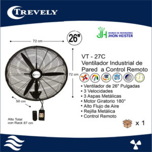 Ventilador Industrial de Pared TREVELY 26" VT-27C Control Remoto